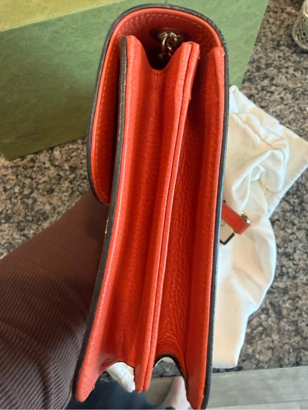 Gucci Coral Leather Chain Shoulder Bag with Gold Hardware